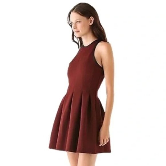 T Alexander Wang Brown Crew Neck Racerback Neoprene Mini Skater Dress Size S - Picture 2 of 11